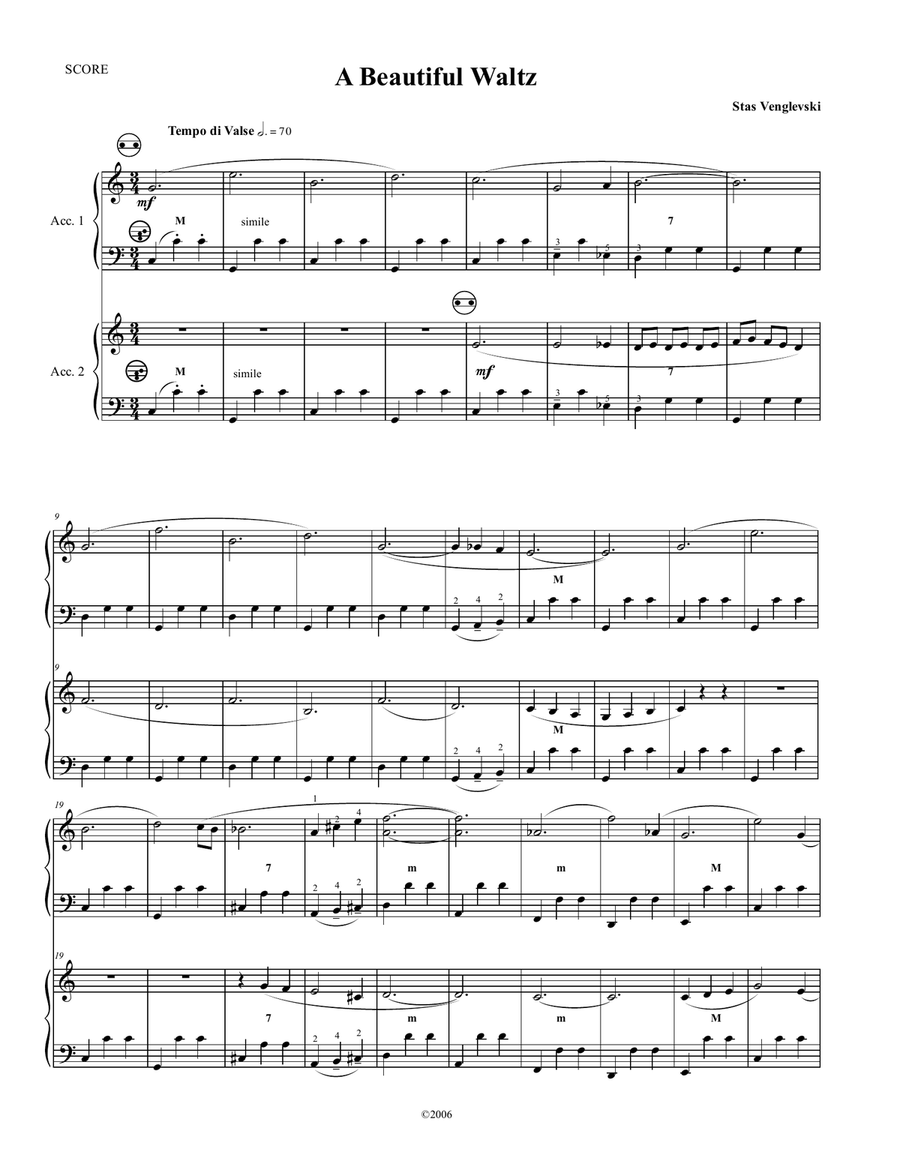 A Beautiful Waltz for Two Accordions Accordion Digital Sheet