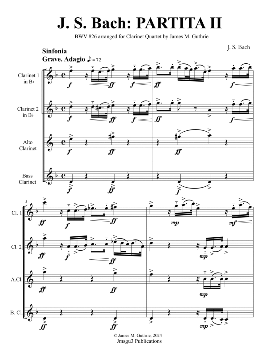 Bach: Partita No. 2 BWV 826 for Clarinet Quartet image number null