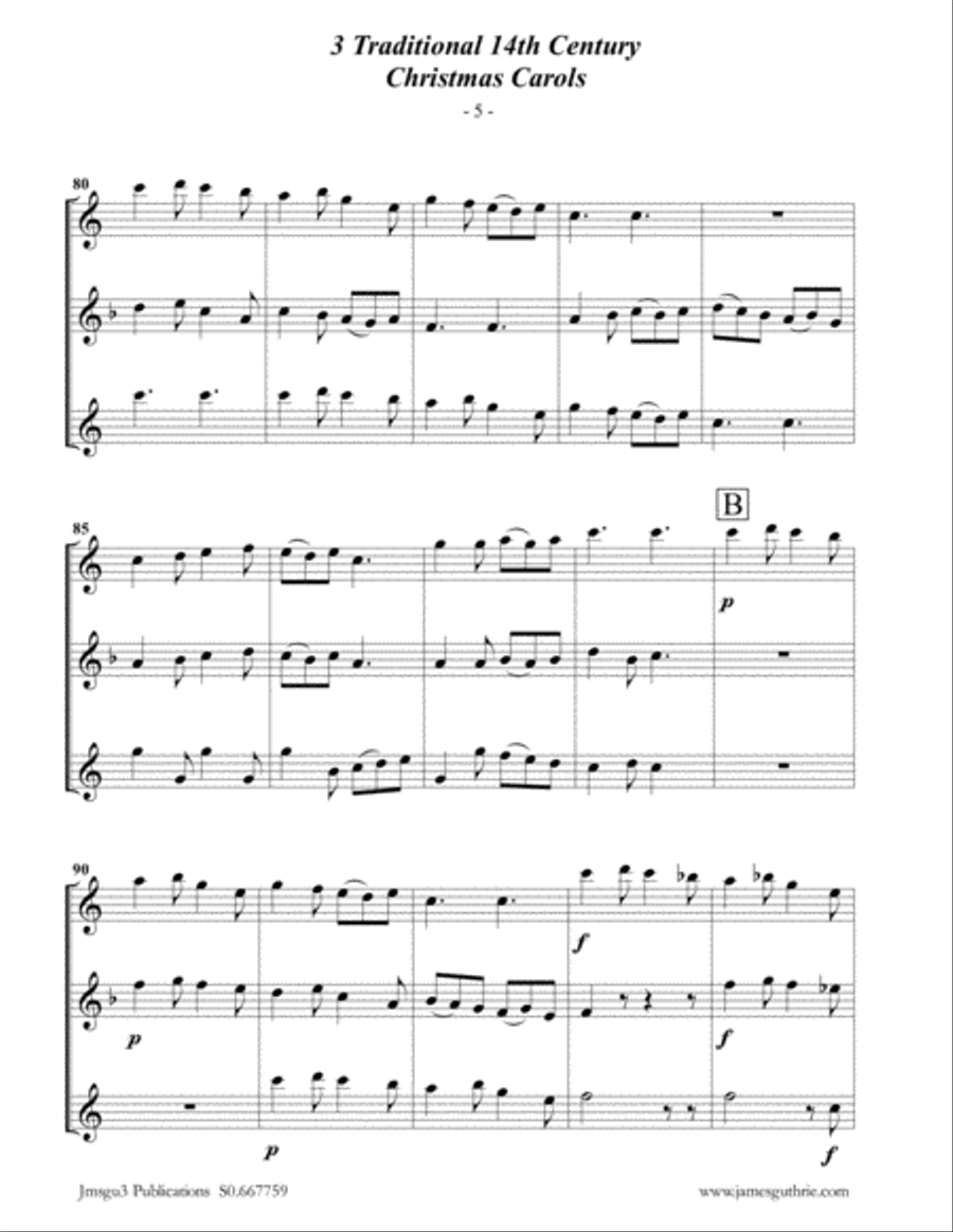 3 Traditional 14th Century Christmas Carols for Flute Trio Flute Trio scores gallery preview page 5
