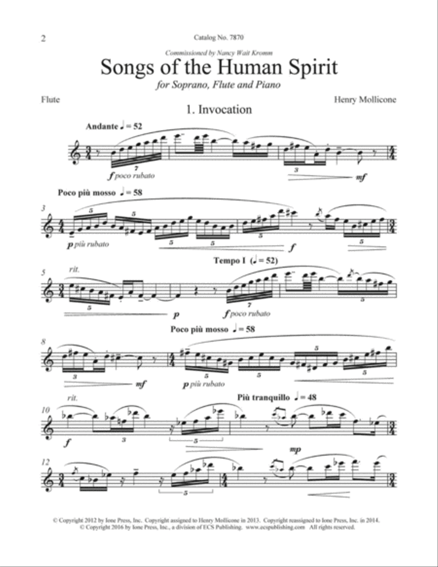 Songs of the Human Spirit (Downloadable Flute Part) Flute scores gallery preview page 1