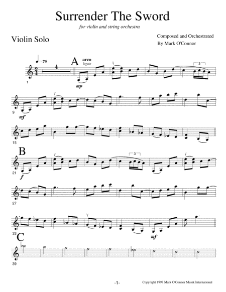 Surrender The Sword (violin solo part – violin and string orchestra)