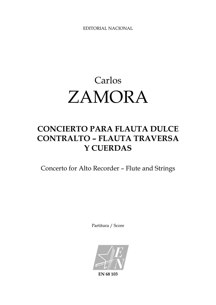 Concierto para Flauta Dulce Contralto, Flauta Traversa y Cuerdas / Concerto for Alto Recorder, Flute String Orchestra scores gallery preview page 1