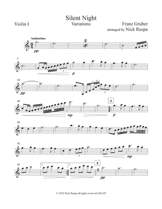 Book cover for Silent Night - Variations (full orchestra) Violin I part