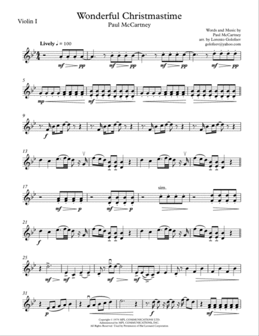 Wonderful Christmastime String Quartet scores gallery preview page 1