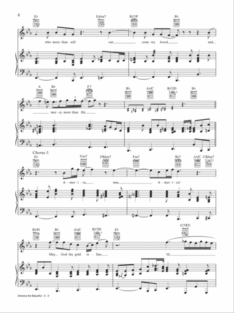 America the Beautful Piano, Vocal, Guitar scores gallery preview page 2