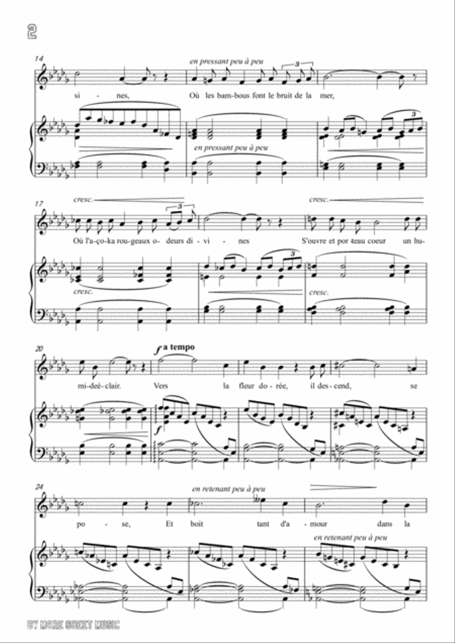 Chausson-Le colibri in D flat Major,for voice and piano Voice Solo scores gallery preview page 4