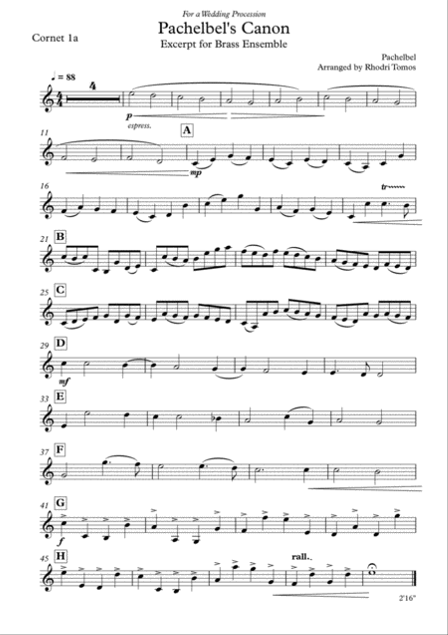 Pachelbel's Canon : excerpt for a wedding procession. Brass Ensemble scores gallery preview page 3