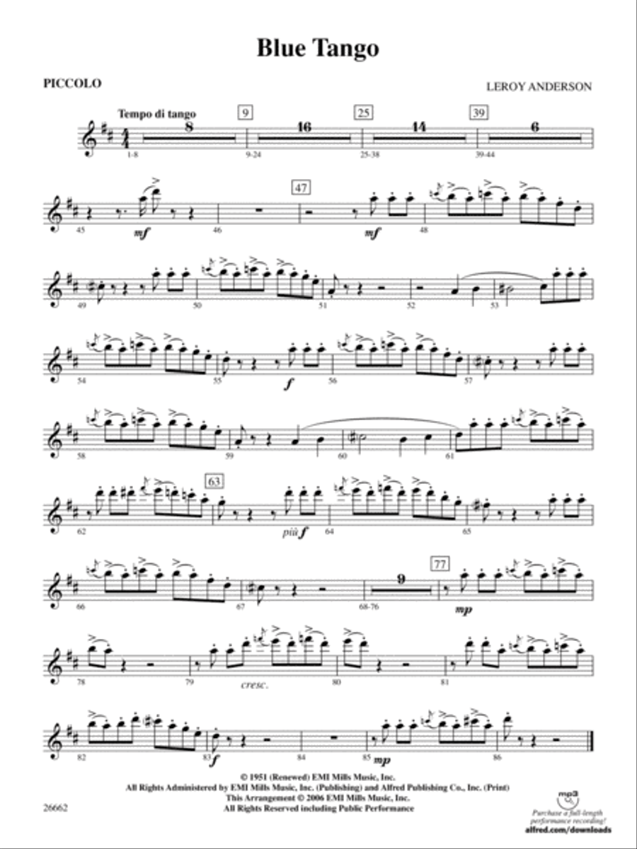 Blue Tango: Piccolo Full Orchestra scores gallery preview page 1