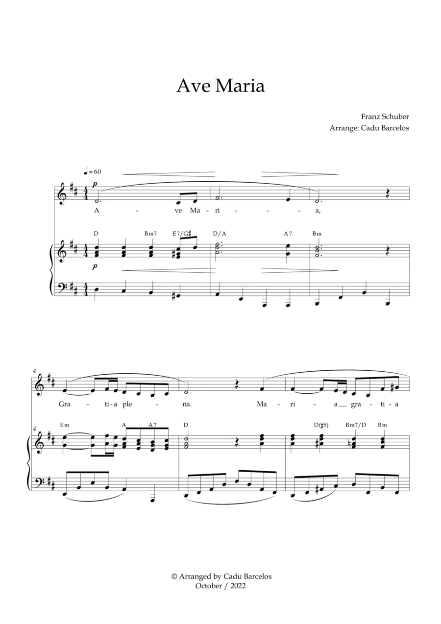 Ave Maria - Schubert D Major Chords Voice scores gallery preview page 1