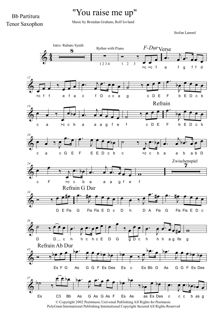 You Raise Me Up Tenor Saxophone scores gallery preview page 1