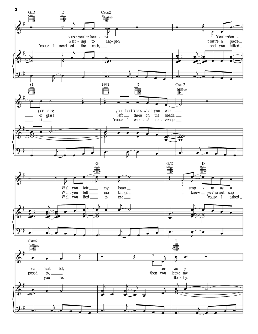 Who's Gonna Ride Your Wild Horses Piano, Vocal, Guitar scores gallery preview page 2
