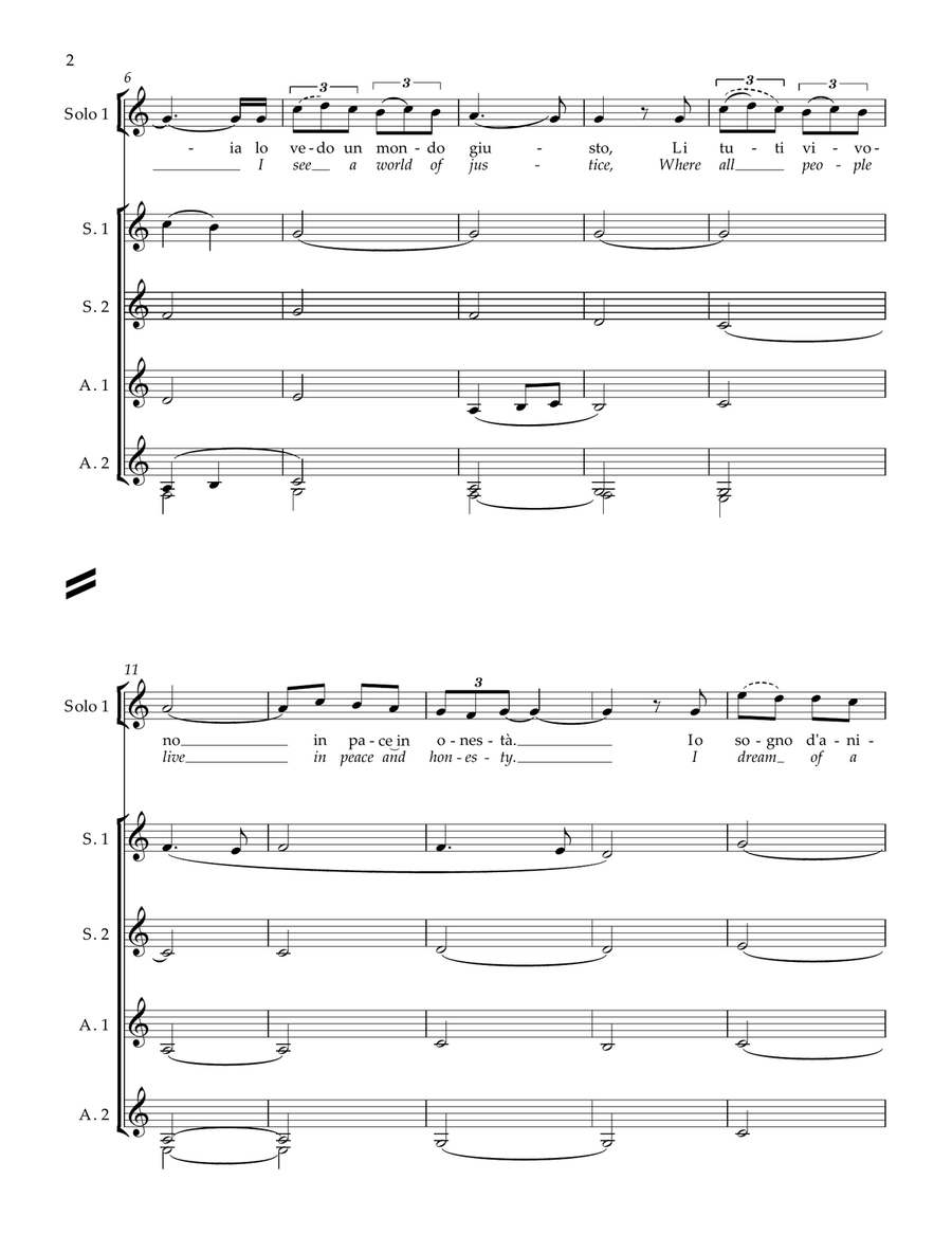 Gabriel's Oboe (Nella Fantasia), for Ladies a cappella (Solo 1, Solo 2, Solo 3, S.S A.A.) SSAA scores gallery preview page 2