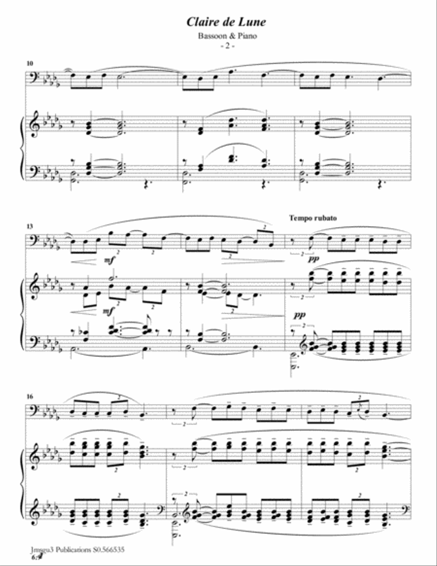 Debussy: Claire de Lune for Bassoon & Piano Woodwind Duet scores gallery preview page 2