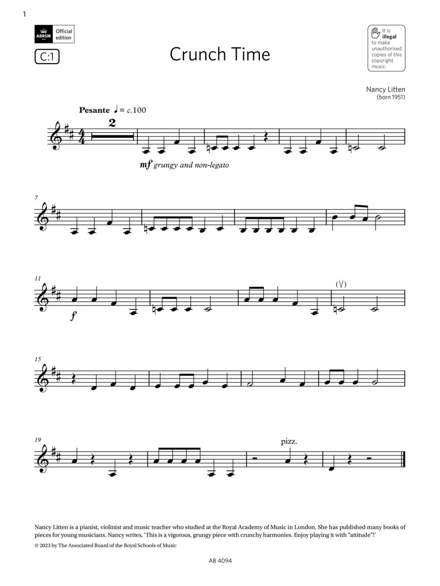 Crunch Time (Grade Initial, C1, from the ABRSM Violin Syllabus from 2024) Violin Solo scores gallery preview page 1