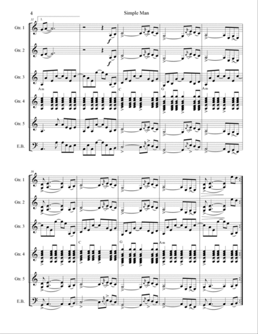 Simple Man Guitar Ensemble scores gallery preview page 5