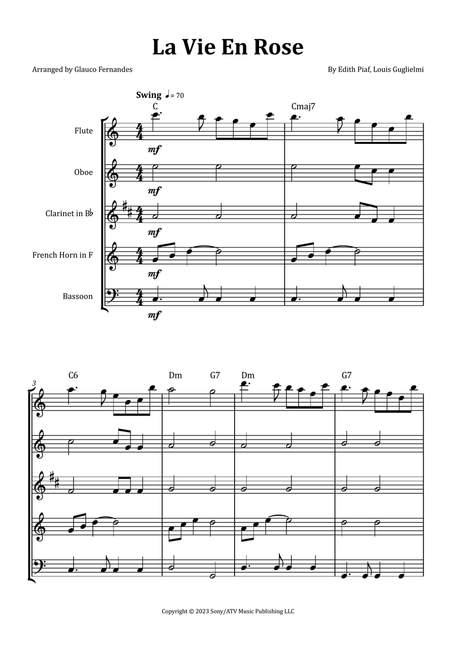 La Vie En Rose Woodwind Quintet scores gallery preview page 1