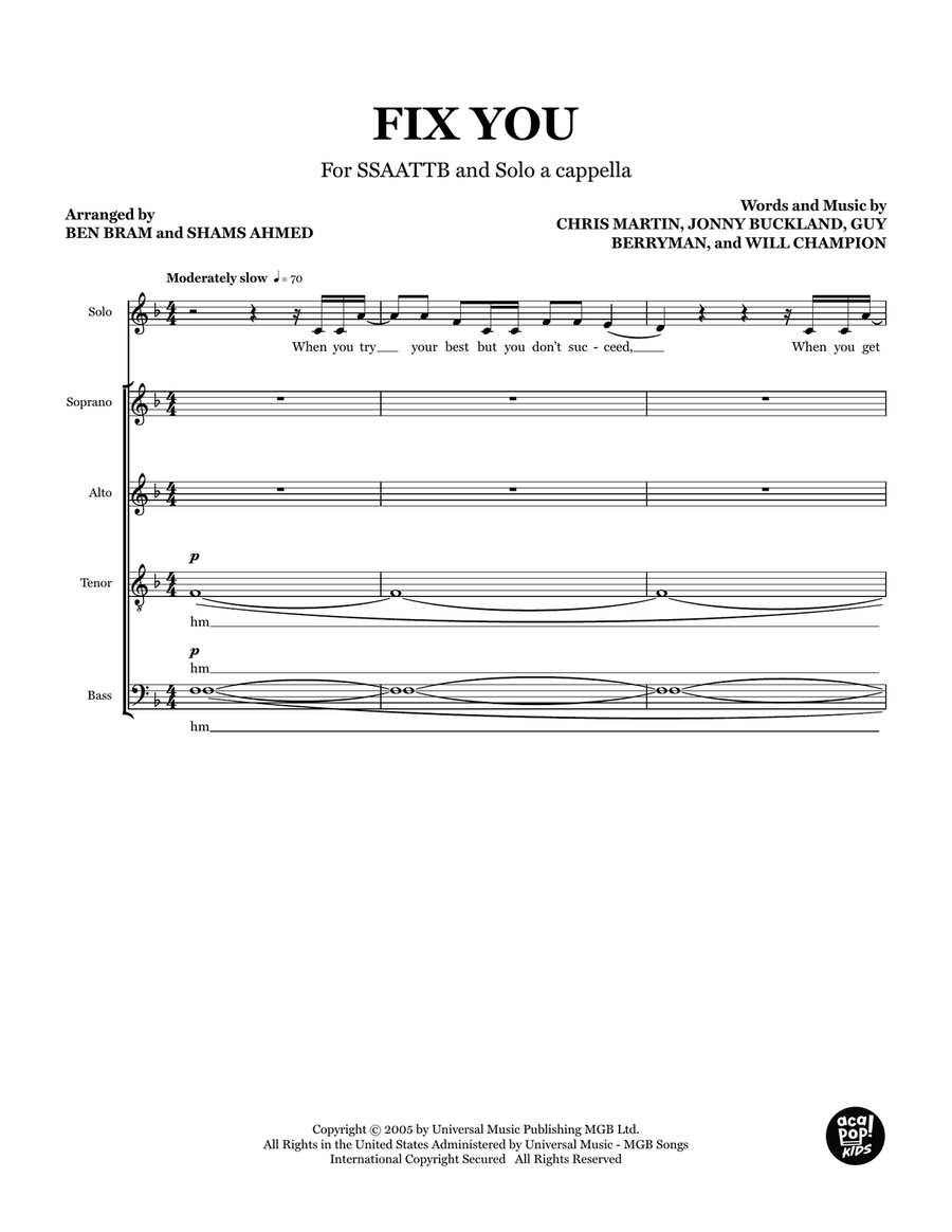 Fix You Choir scores gallery preview page 1