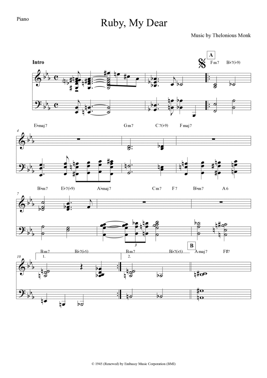 Ruby, My Dear Piano, Vocal, Guitar scores gallery preview page 1