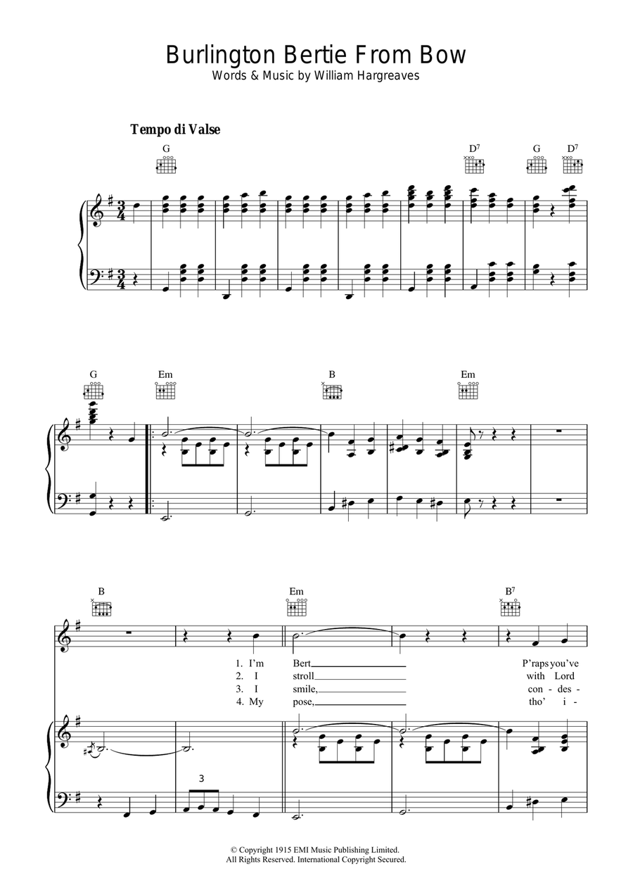 Burlington Bertie From Bow Piano, Vocal, Guitar scores gallery preview page 1