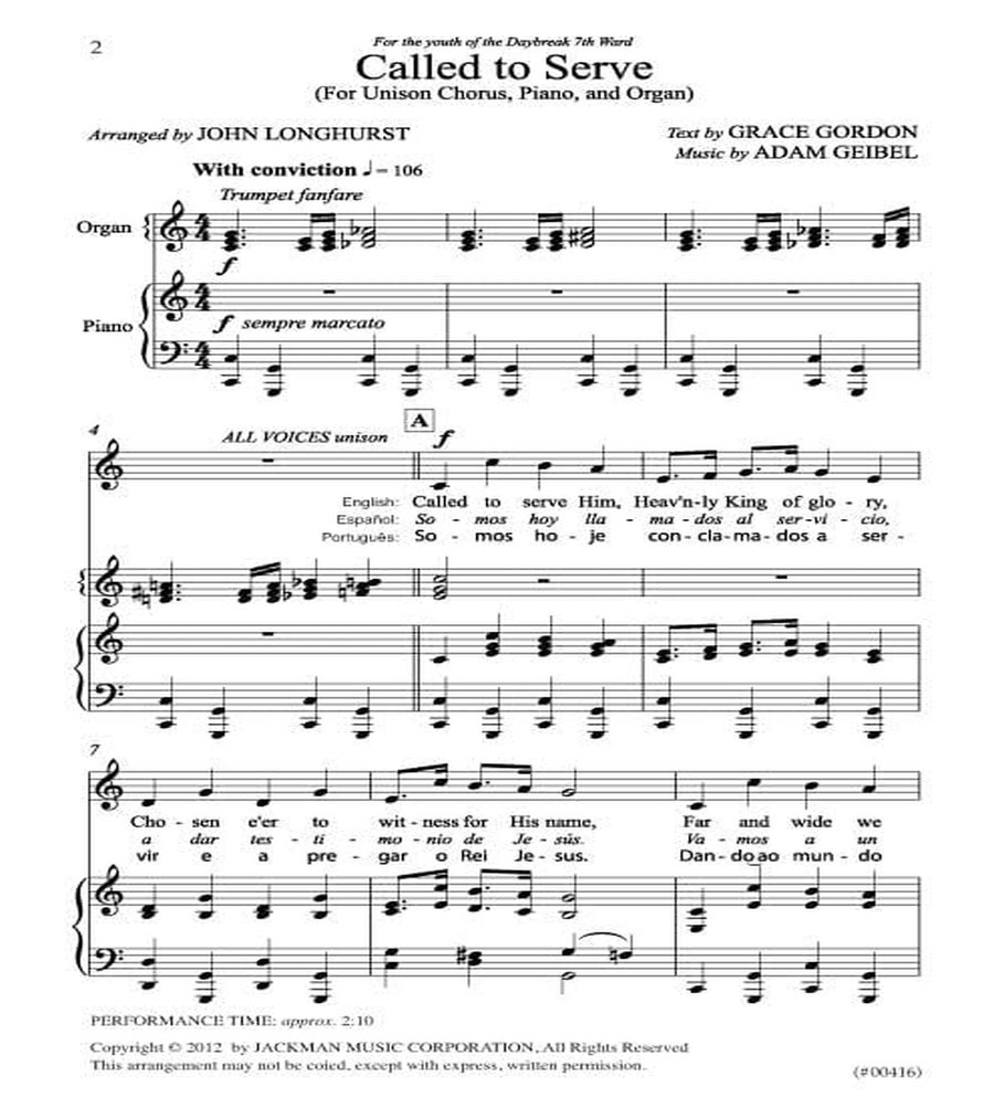 Called To Serve - Unison Chorus - Organ & Piano Unison Choir scores gallery preview page 2