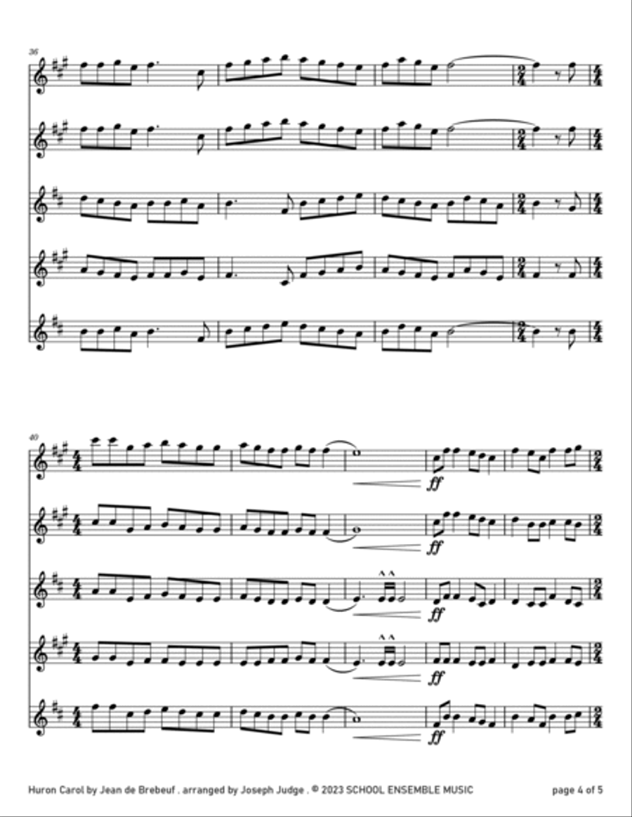 Huron Carol for Saxophone Quartet in Schools Saxophone Quartet scores gallery preview page 4