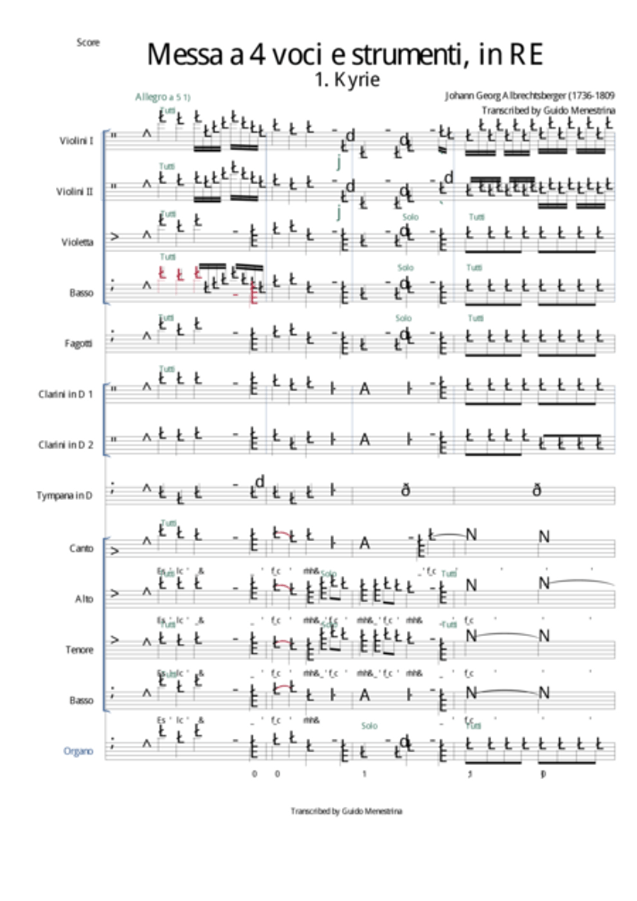 Johann Georg Albrechtsberger - Messa a 4 voci e strumenti 1. Kyrie 4-Part scores gallery preview page 2