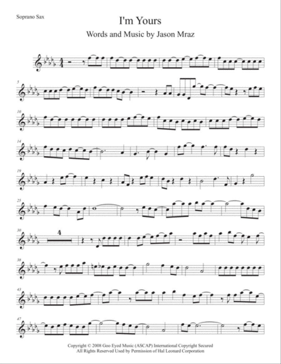 I'm Yours Soprano Saxophone scores gallery preview page 1