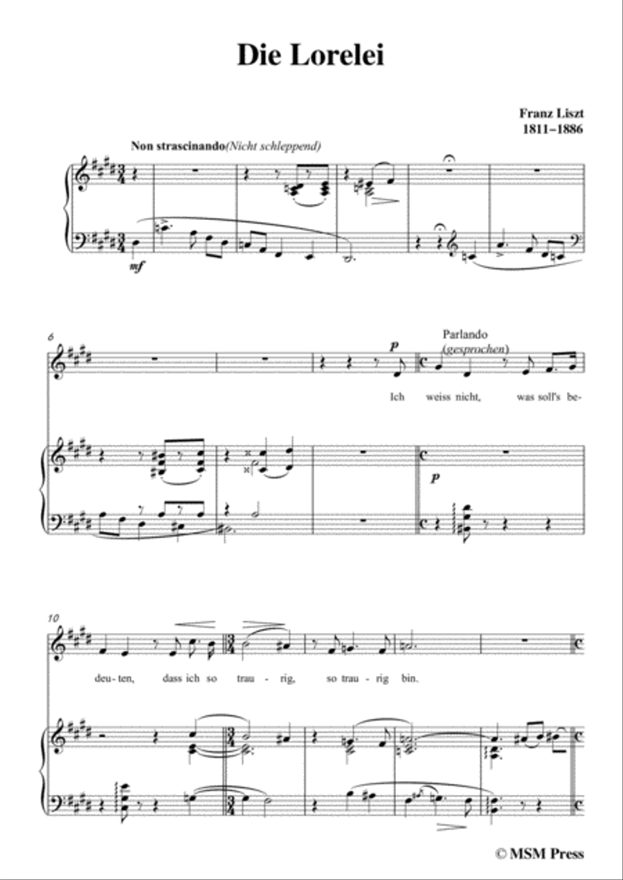 Liszt-Die Lorelei in E Major,for Voice and Piano Voice Solo scores gallery preview page 3