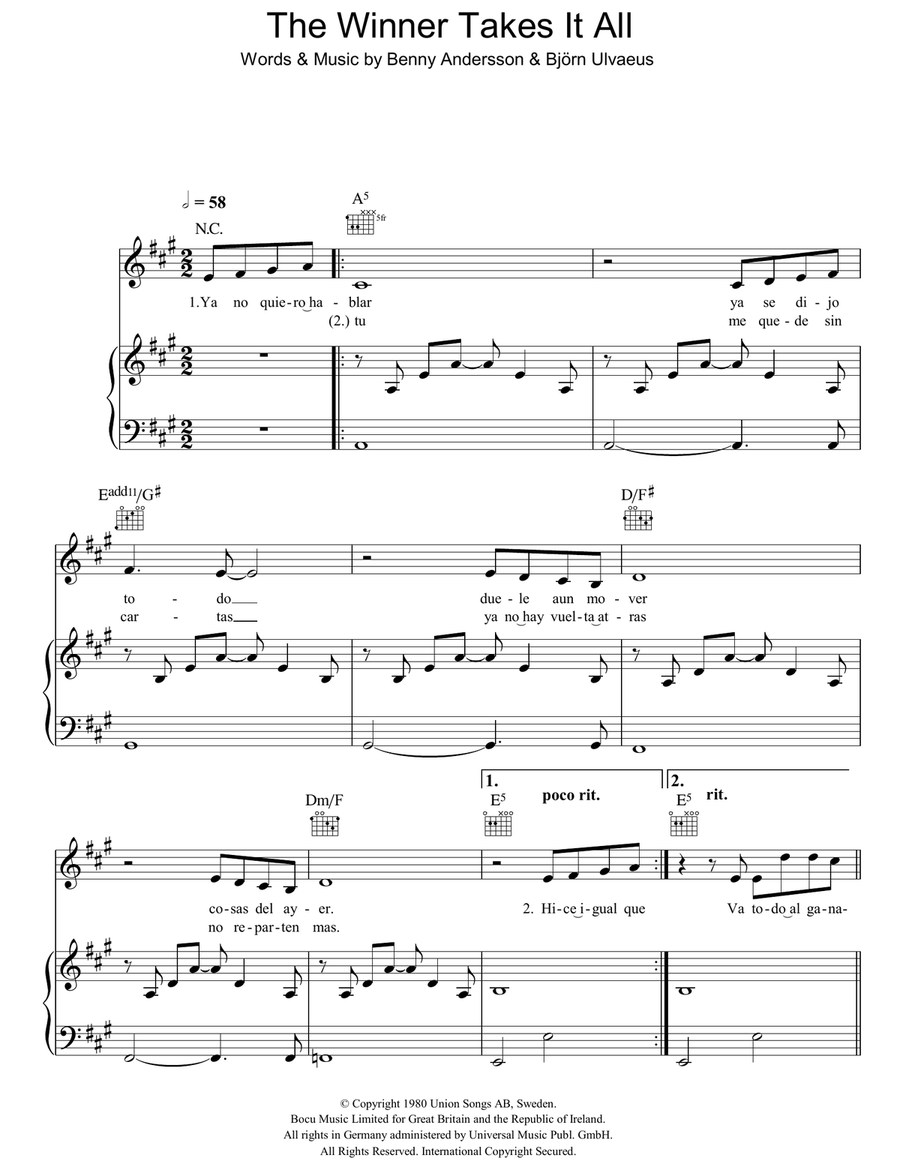 The Winner Takes It All Acoustic Guitar scores gallery preview page 1