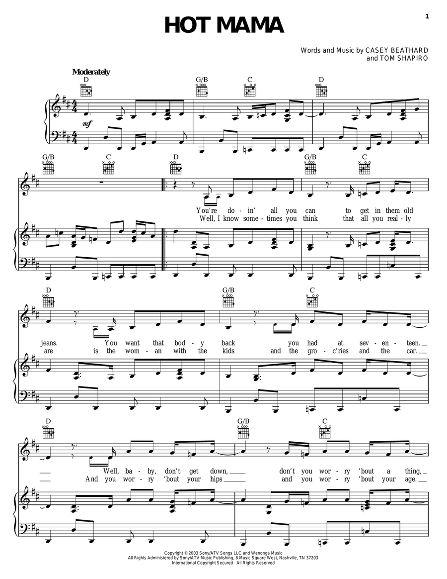 Hot Mama Piano, Vocal, Guitar scores gallery preview page 1