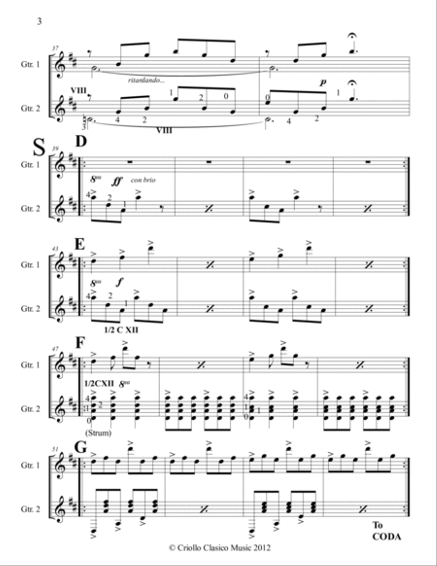 Suite Verde is a Latin American Duet composition for Flute and Guitar (or Cuatro and Guitar ) Small Ensemble scores gallery preview page 3