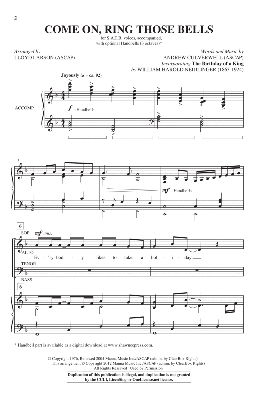Come On, Ring Those Bells 4-Part scores gallery preview page 1