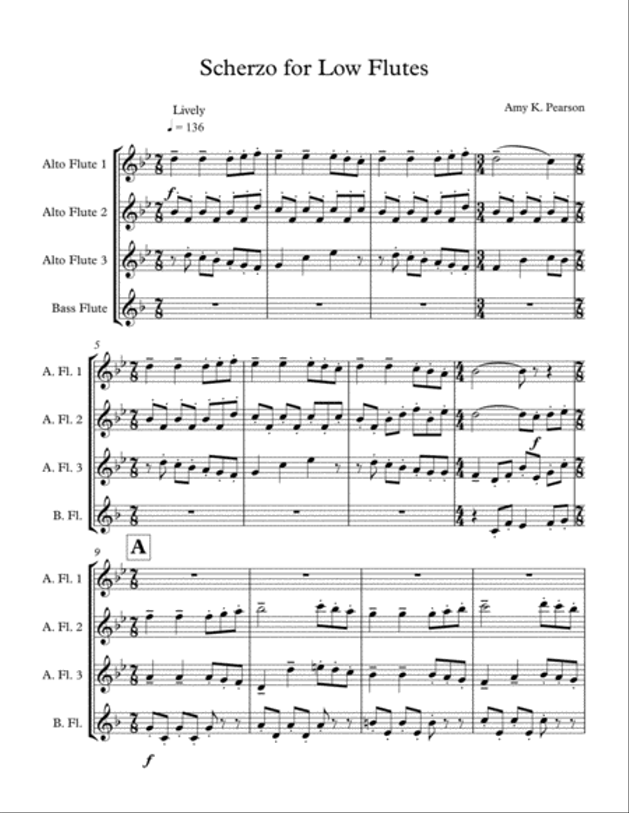 Scherzo for Low Flutes Scherzo for Low Flutes Woodwind Quartet scores gallery preview page 1