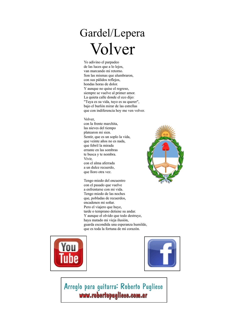 Volver - tango - (Carlos Gardel) - Guitar score. Classical Guitar scores gallery preview page 2