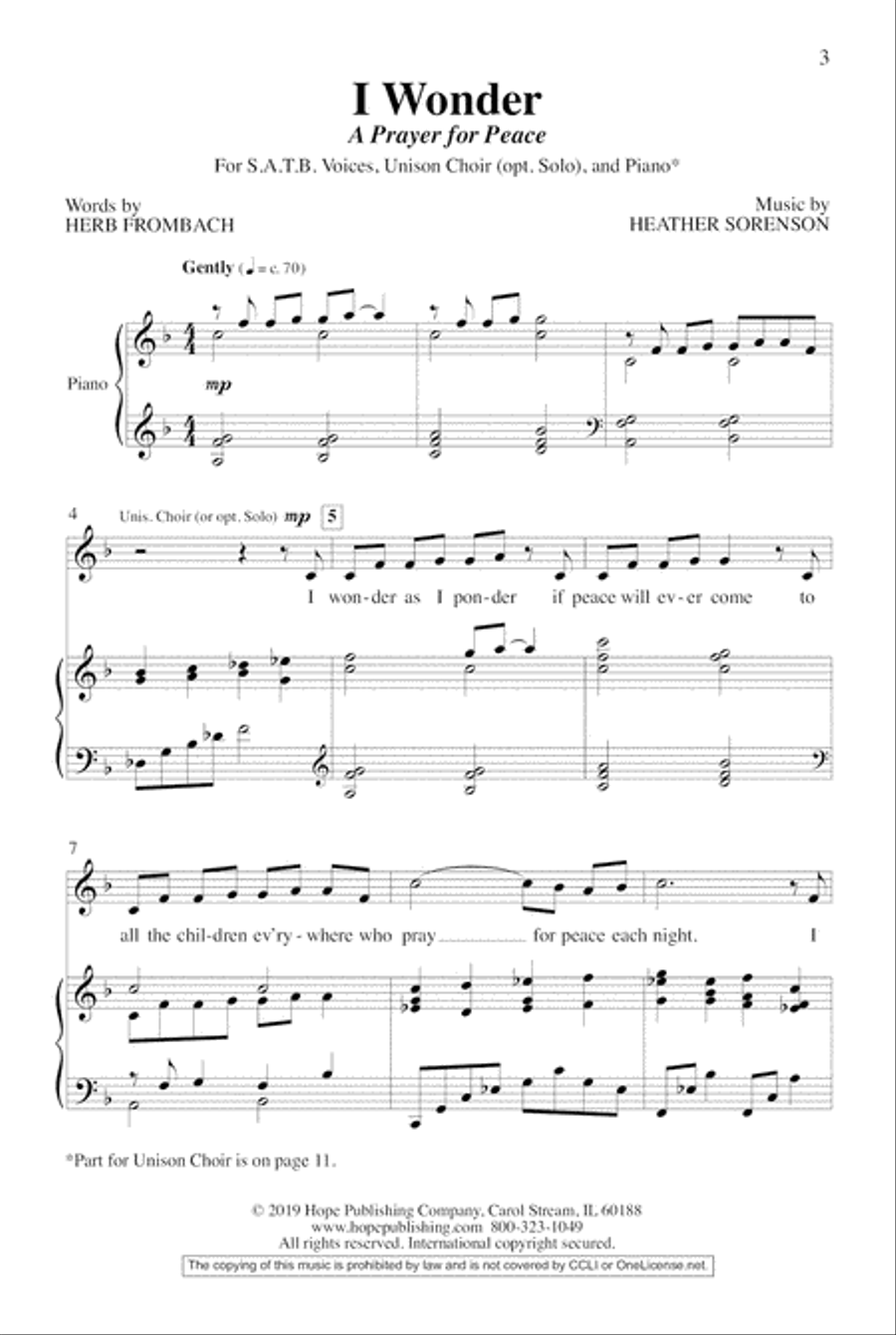 I Wonder Unison Choir scores gallery preview page 3