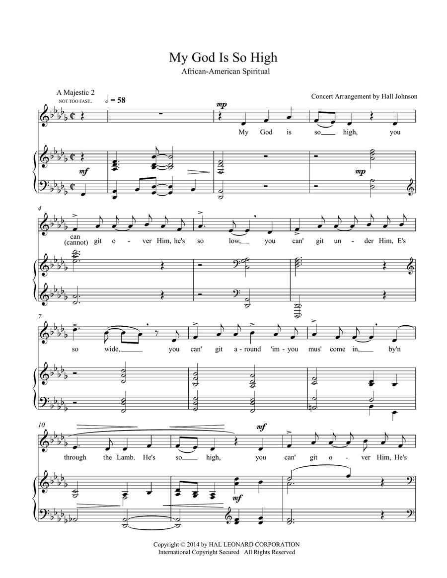 My God Is So High (D-flat) Piano, Vocal scores gallery preview page 1