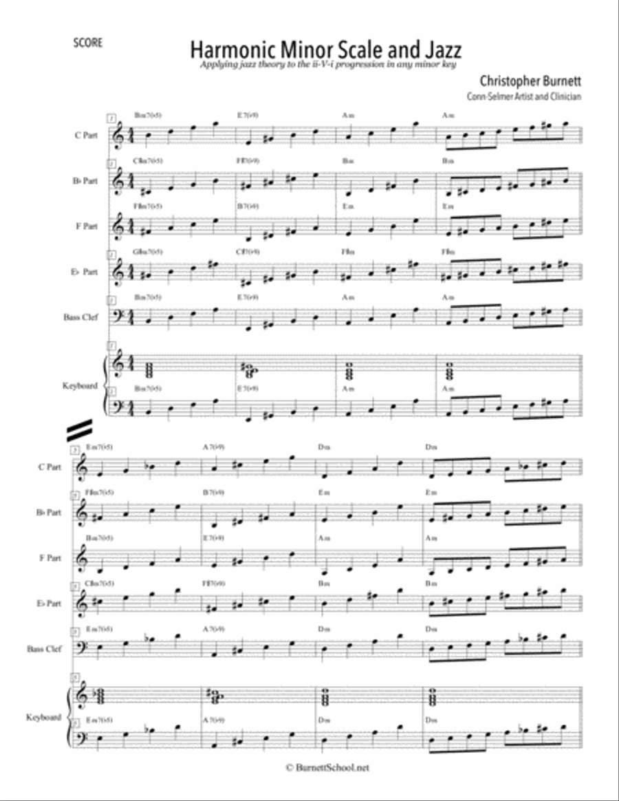 Harmonic Minor Scale and Jazz - Applying jazz theory to the ii-V-i progression in any minor key Jazz Ensemble scores gallery preview page 3