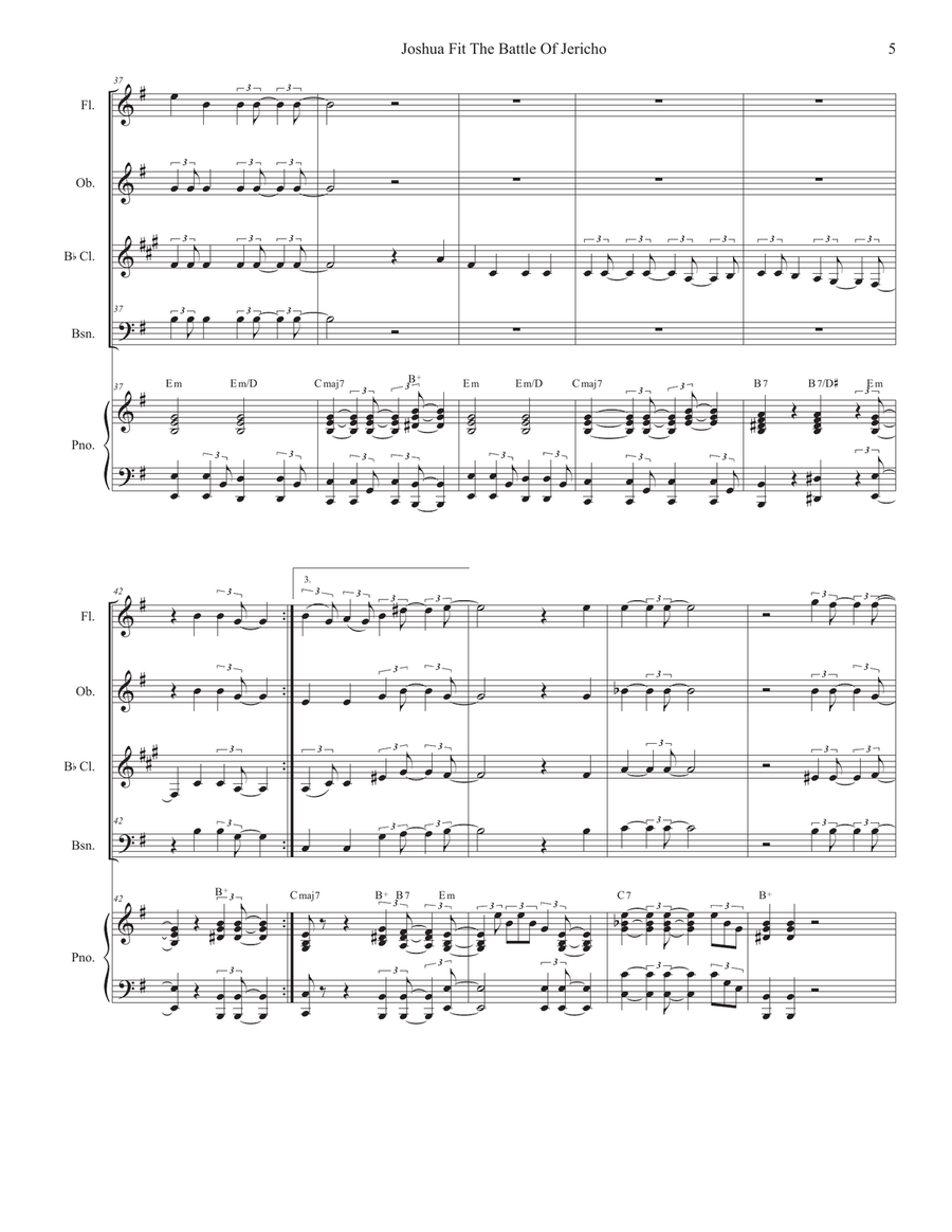 Joshua Fit The Battle of Jericho (Woodwind Quartet and Piano) by Mahalia Jackson Woodwind Quartet - Digital Sheet Music page 5