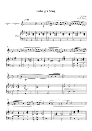 Solveig`s Song, Edvard Grieg, For Soprano Saxophone & Piano