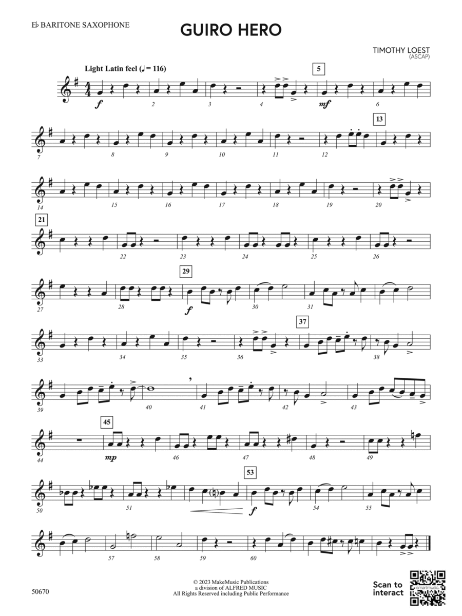 Guiro Hero: E-flat Baritone Saxophone Concert Band scores gallery preview page 1