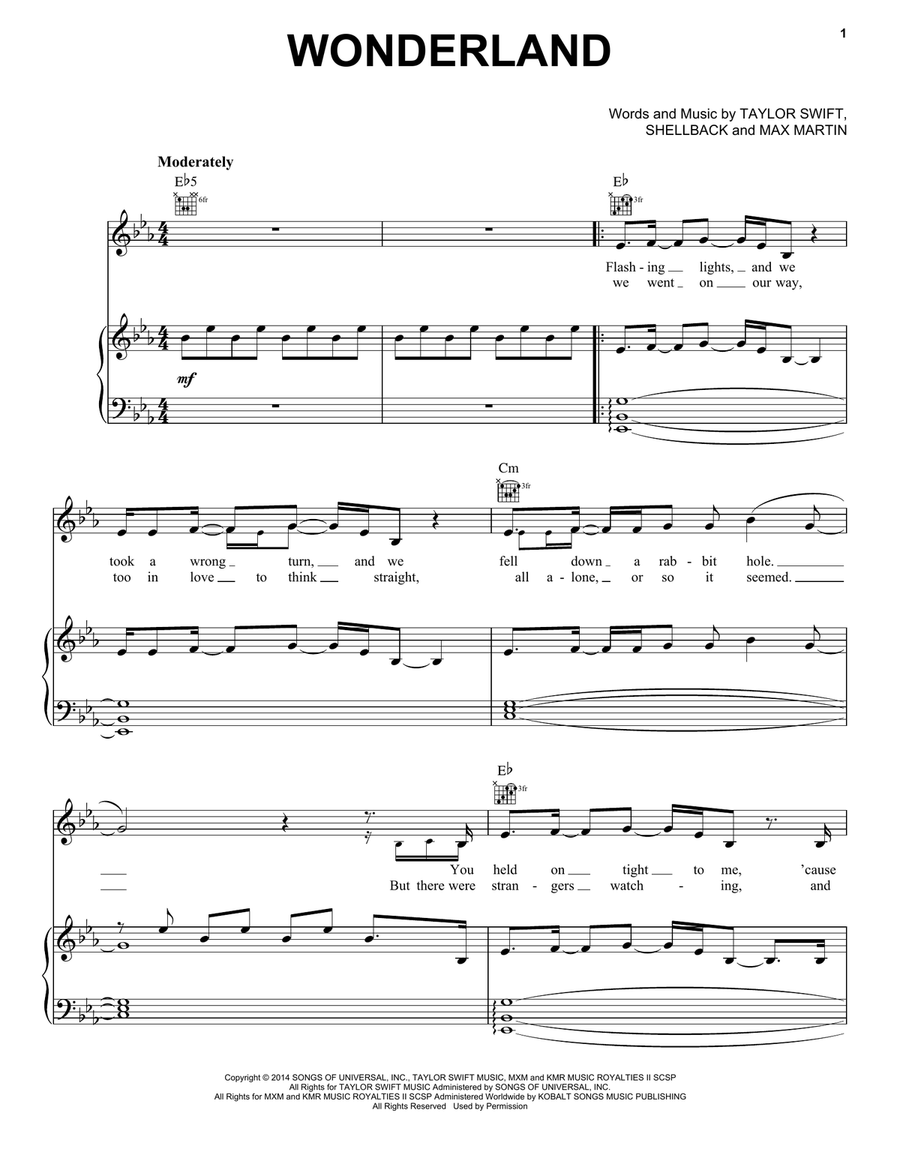 Wonderland Piano, Vocal, Guitar scores gallery preview page 1