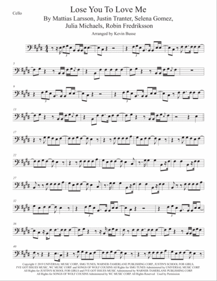 Lose You To Love Me Cello Solo scores gallery preview page 1
