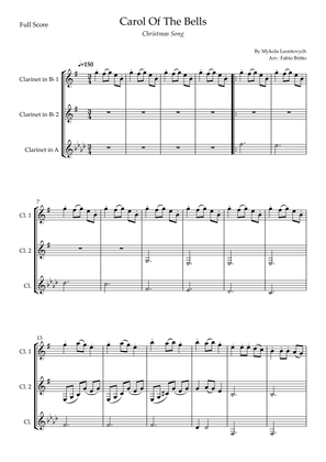 Carol Of The Bells (Christmas Song) for Clarinet Trio (D Minor)