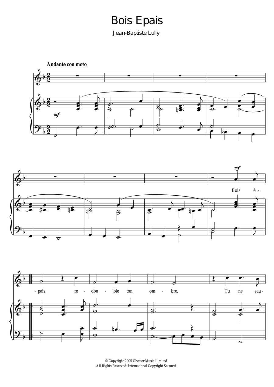 Bois Epais (from Amadis) Piano, Vocal scores gallery preview page 1