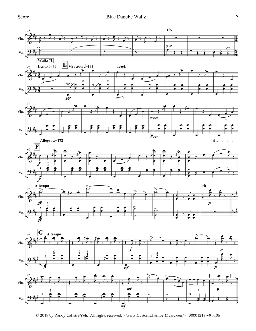 Strauss Blue Danube Waltz (violin/cello duet) String Duet scores gallery preview page 4