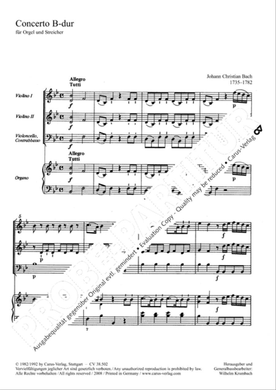 Organ Concerto in B flat major (Orgelkonzert in B) Violin scores gallery preview page 16