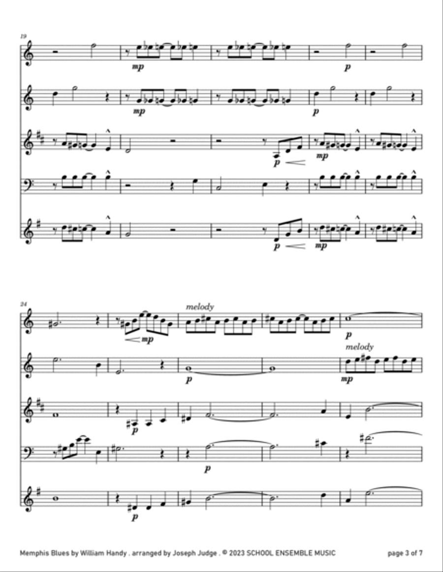 Memphis Blues by Handy for Woodwind Quartet in Schools Memphis Blues by Handy for Woodwind Quartet in Schools Woodwind Quartet scores gallery preview page 3