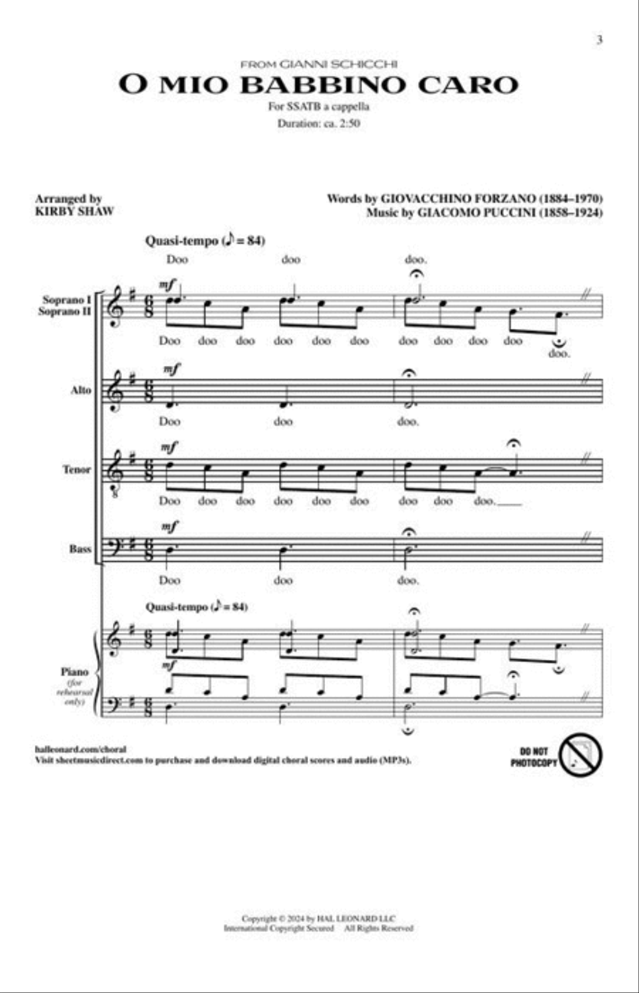 O mio babbino caro SSATB scores gallery preview page 4