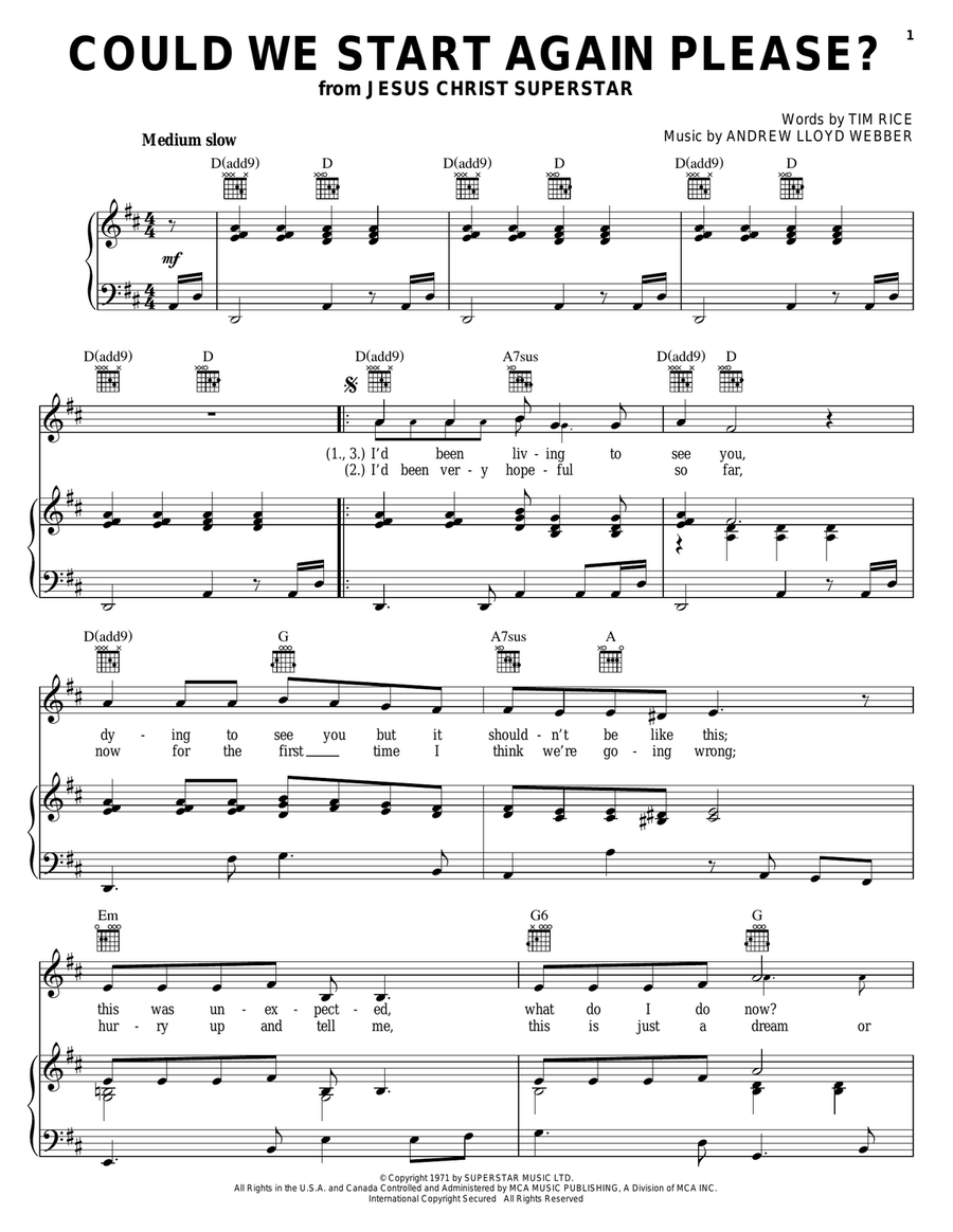 Could We Start Again Please? Piano, Vocal, Guitar scores gallery preview page 1