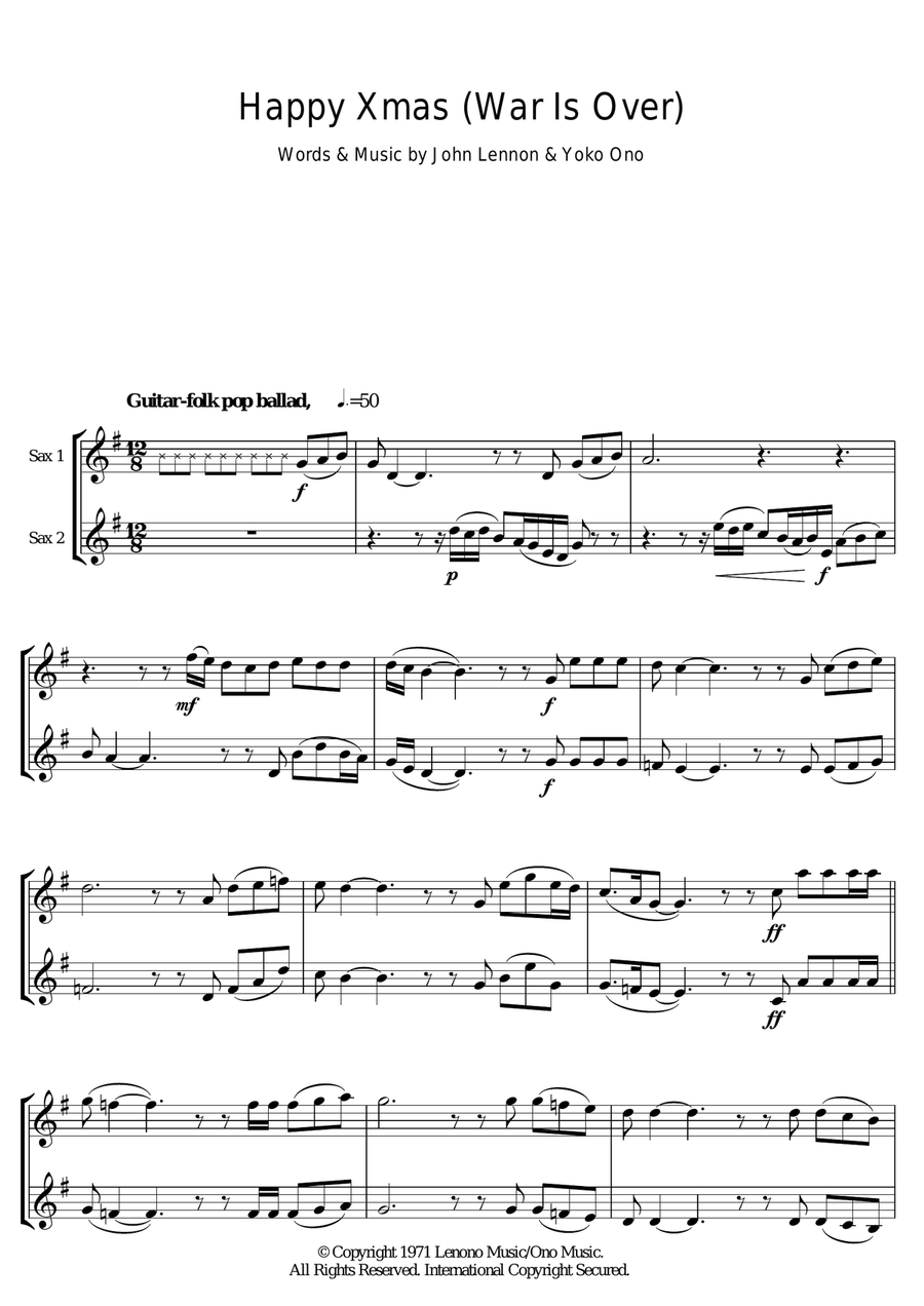 Happy Xmas (War Is Over) Happy Xmas (War Is Over) Tenor Saxophone scores gallery preview page 1